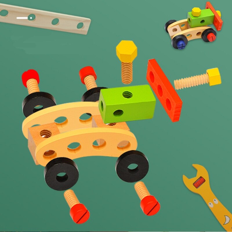Houten Moer Vliegtuigen Model Insert Draagbare Toolbox Demontage Combinatie Speelgoed