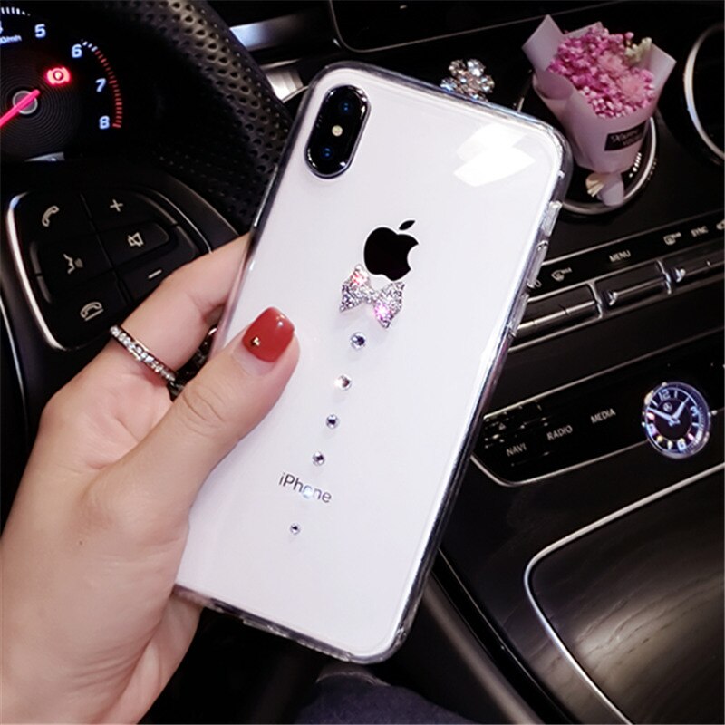 Para Huawei P8 P9 P10 más P20 Lite pro selfie P Smart Plus brillo de las mujeres del rhinestone lindo de arco suave teléfono caso cubierta trasera