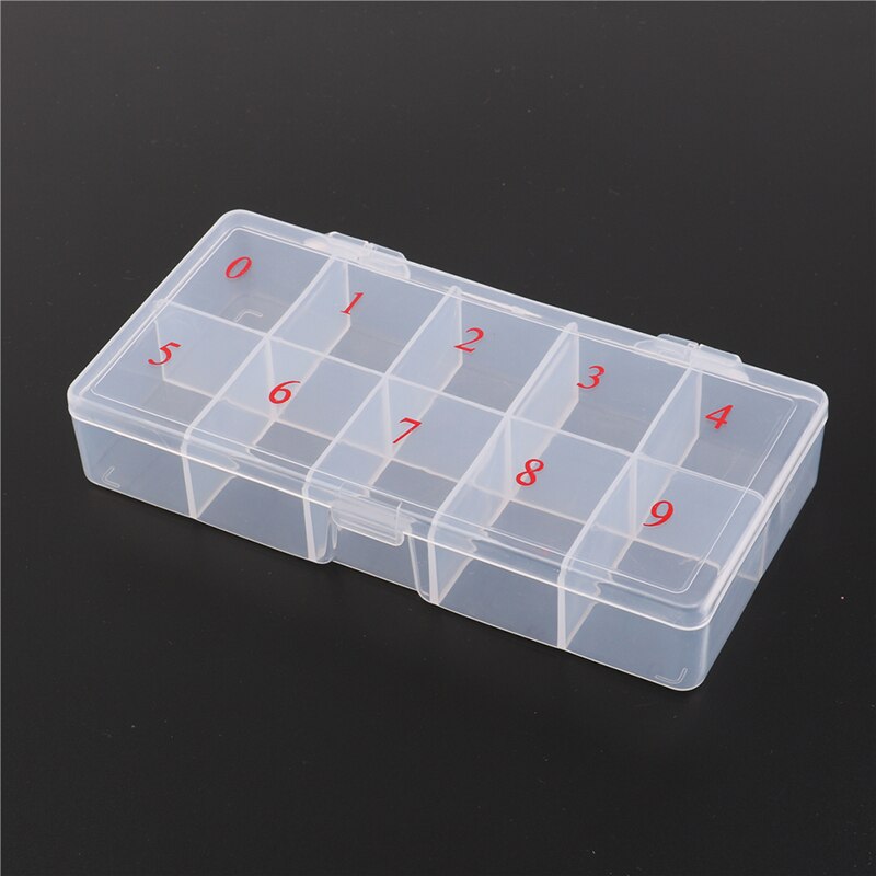 Boîte de rangement de faux ongles en plastique acrylique, 10 grilles/11 grilles, boîte de rangement de faux ongles, cellules naturelles, étui de manucure translucide: 1