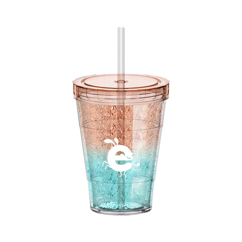 400ml Travel Mug With Straw Reusable Smoothie Plastic Iced Tumbler Double-walled Ice Cold Drink Coffee Juice Tea Cup: 04