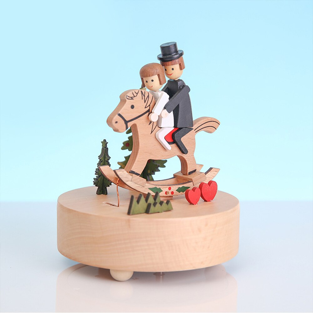 Caja de música de madera para mujeres, de cumpleaños, decoración de boda, hogar, carrusel de madera , artesanía, mecanismo tallado, cajas musicales