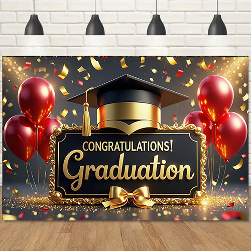 Photography Background for Graduation Ceremony, School Events Bachelor Hat Polyester Congratulation Graduation for Home Wall