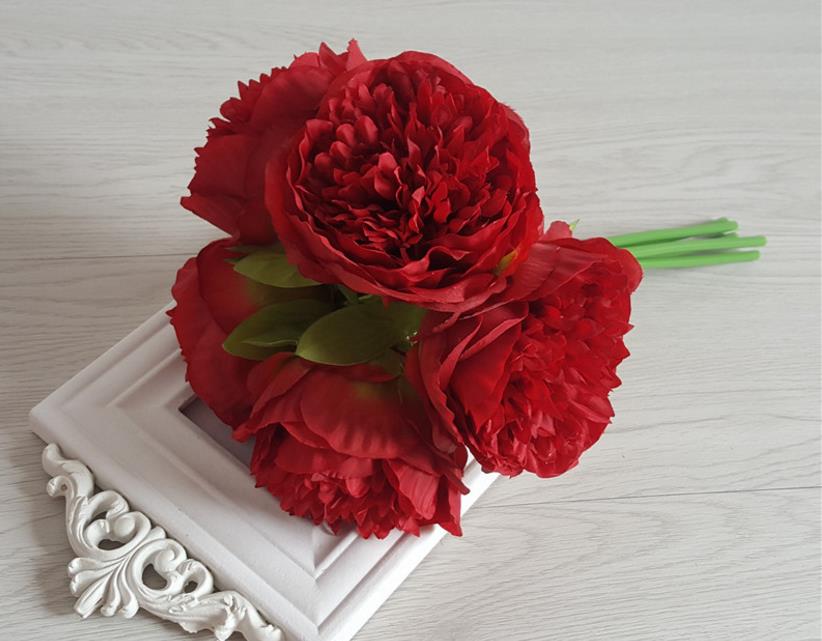 Five-headed royal peony hand tied peony flower European wedding hand tied flower home: Red