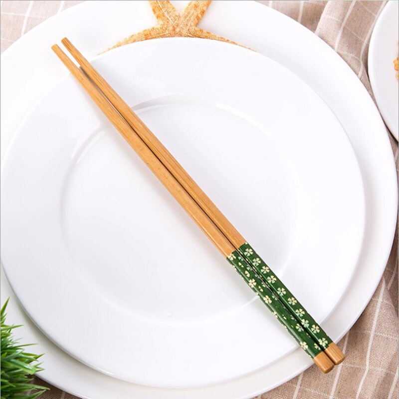 Palillos de madera clásicos chinos, palillos de bambú de flores naturales hechos a mano tradicionales, reutilizables, herramientas para Sushi, 1 par: Verde