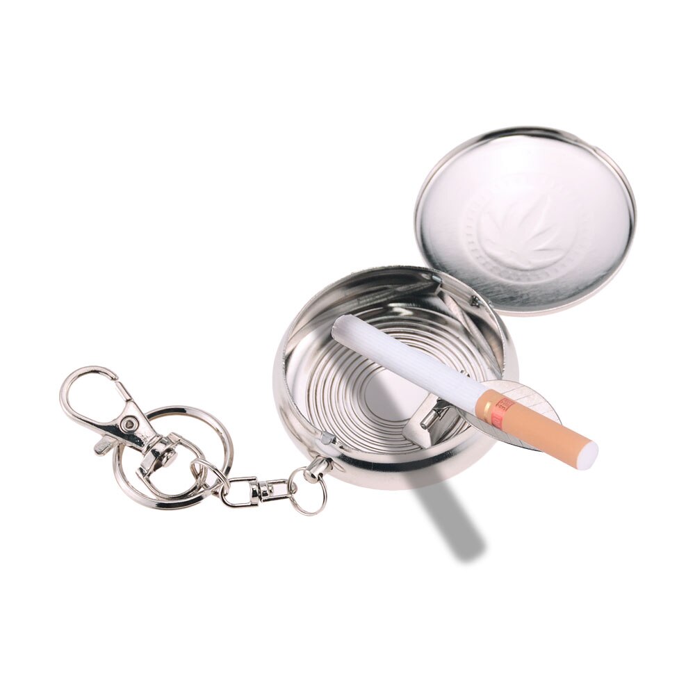 1Pcs Pocket Asbak Met Sleutelhanger Mini Leuke Draagbare Pocket Auto Mobiele Rvs Asbak