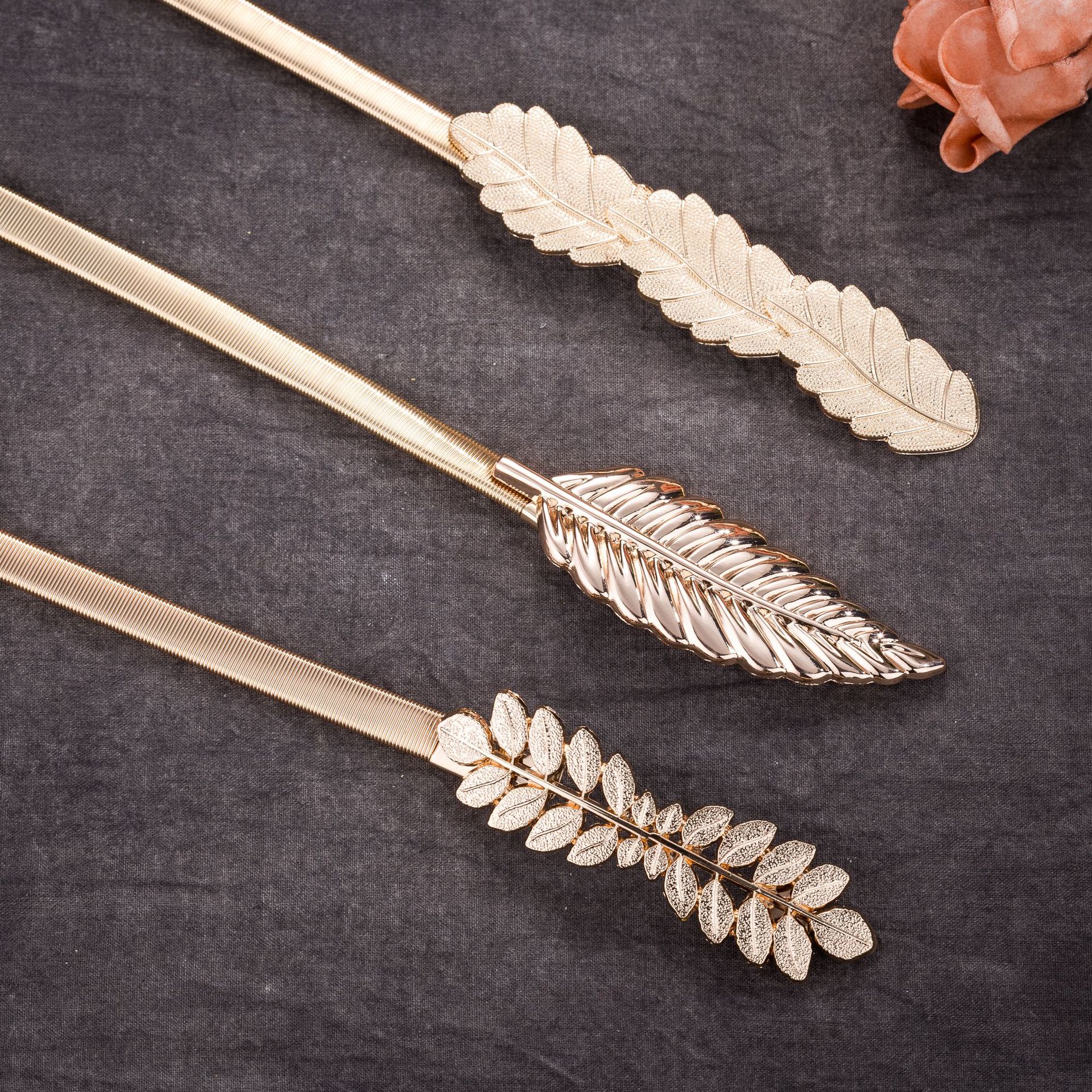 Blätter Metall Gürtel für Frauen Dünne Gold Silber Gürtel Weiblichen Damen Gürtel Kette Taille Band Schnalle Gürtel Cummerbunds