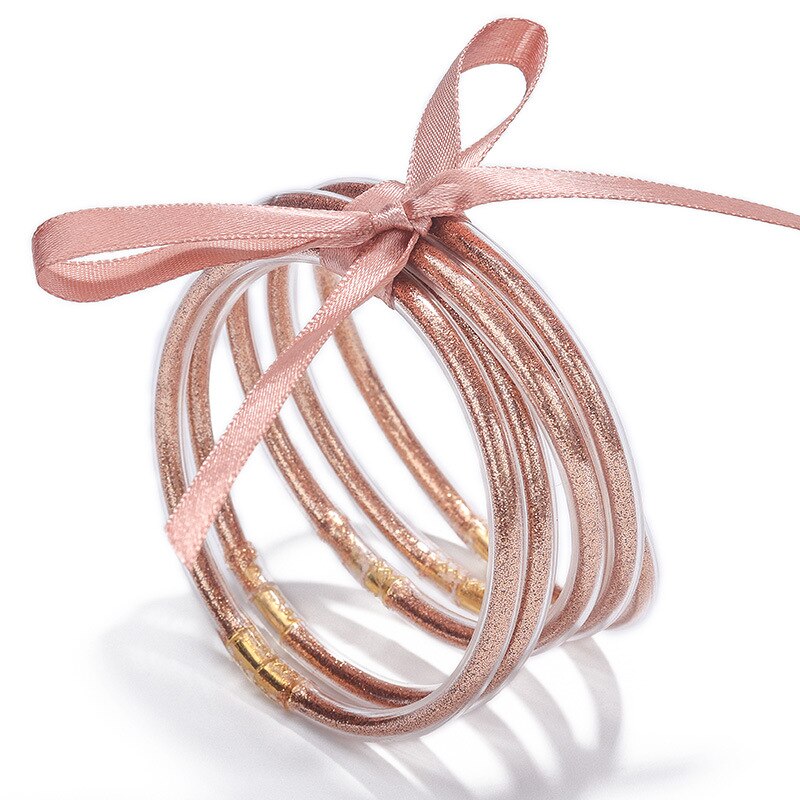 5 Stuks In Een Vriendschap Luipaard Roze Goud Glitter Jelly Armband Vriendschap Bangle