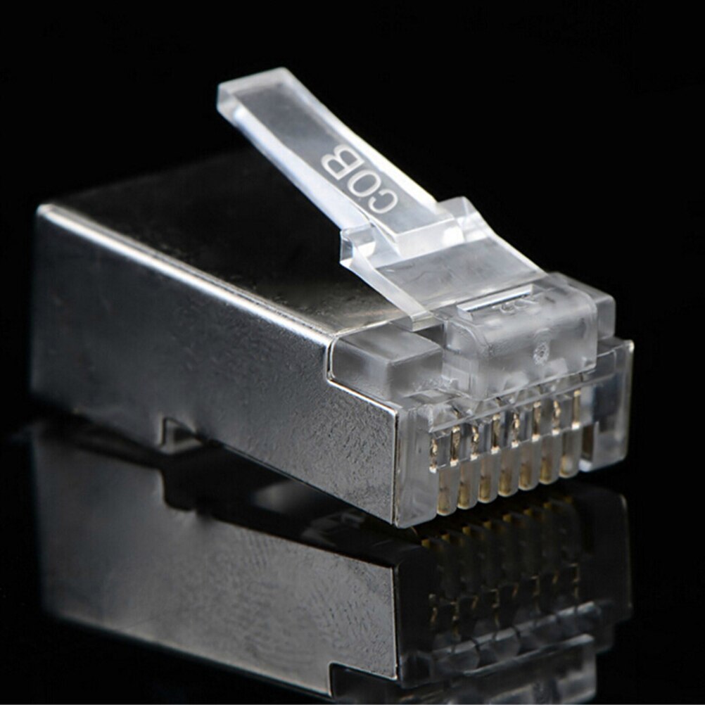 50Pcs RJ45 Cat6 8Pin 8P8C Shielded Stranded Crimp Modular Plug Connector Socket Iron Metal Shell Crystal Head
