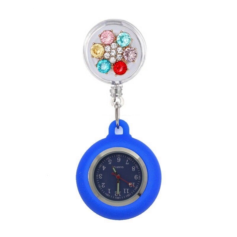 Reloj de bolsillo de silicona para enfermera y doctor, cronógrafo retráctil con piedras de cristal coloridas, para hospital: 9
