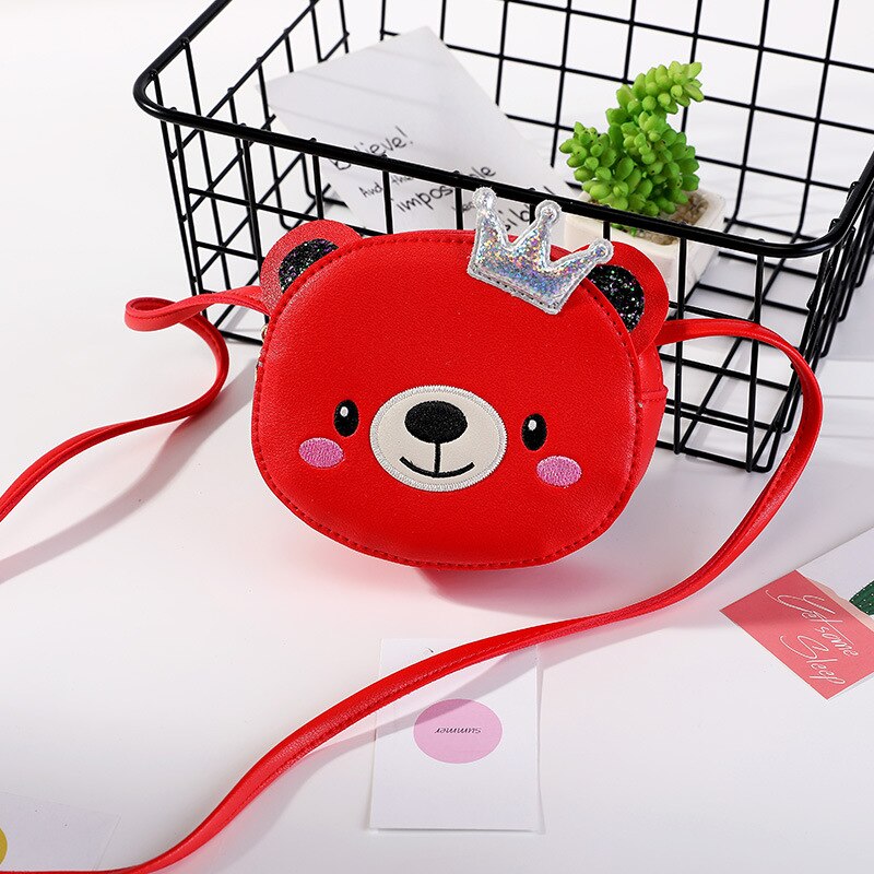 Korean Cute Kids Cat Crossbody Bag Cartoon Baby Girl Toddler Mini PU Messenger Bags Shoulder Bag: Red bear