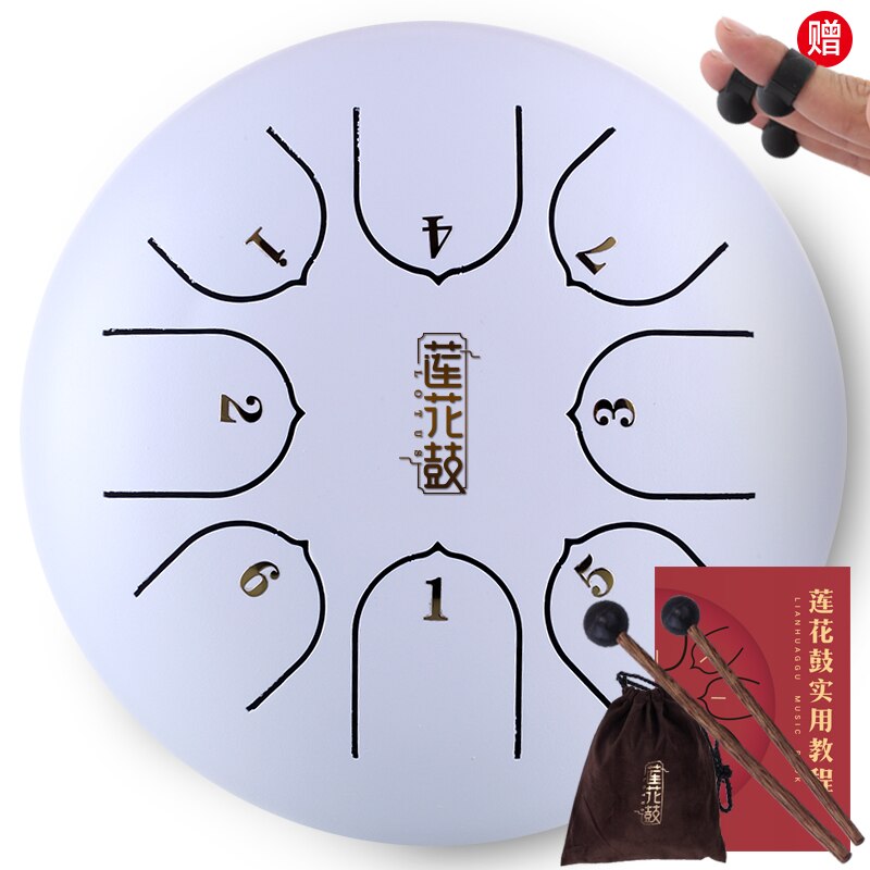 Tongue Drum 6 Inch Steel Tongue Drum 8 Tune Hand Pan Drum Tank Hang Drum With Drumsticks Carrying Bag Percussion Instruments #ED: White