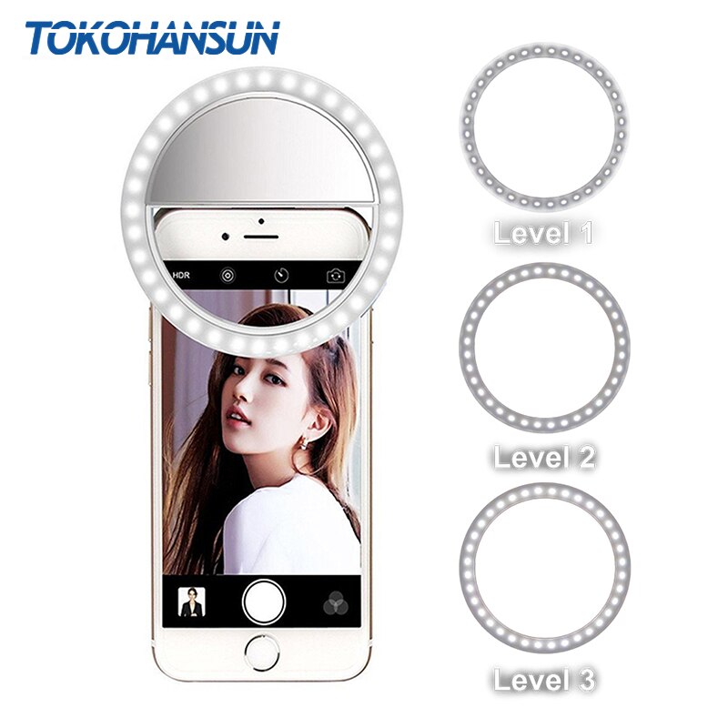 Tokohansun ring selfie lys led fotografisk belysning med usb opladning ringlight led ring til iphone 7 8 x xiaomi til telefon linse