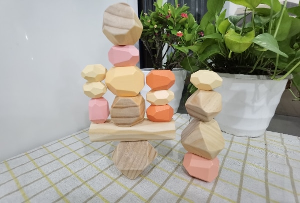 Toddler Kid Baby Stacking Toys Colored Stones Wooden Building Block Puzzle Early Education Tools Decoration