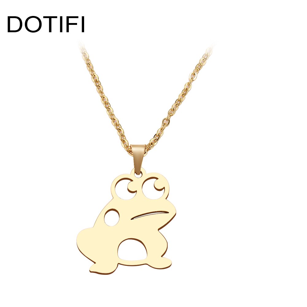 DOTIFI Stainless Steel Necklace For Women Man Big Eyes Lucky Frog Choker Pendant Necklace Engagement Jewelry