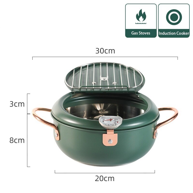 Stainless Steel Deep Fryer Cooker Gas Stove Universal Small Household Temperature-Controlled Fuel-Efficient Small Deep Fryer: 20CM Fryer