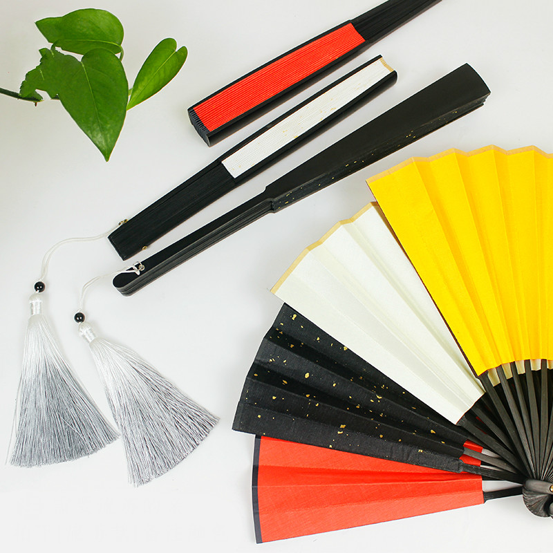 Artist DIY Silk Folding Fans Colorful Bamboo Hand Fan Ventilateur Calligraphy Ink Painting DIY Cloth Fans with Golden Spots
