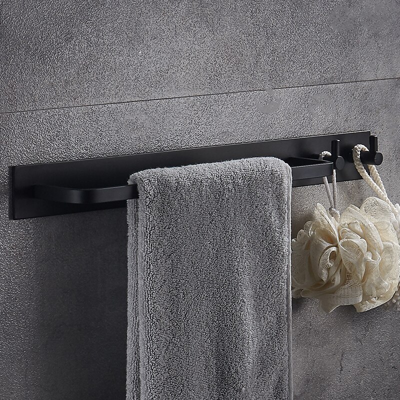 Handdoekrekken voor in de badkamer met haak, zwart, aan de muur gemonteerd, schroefloze installatie, slaapkamer, woonkamer, plankorganizer, rij haak