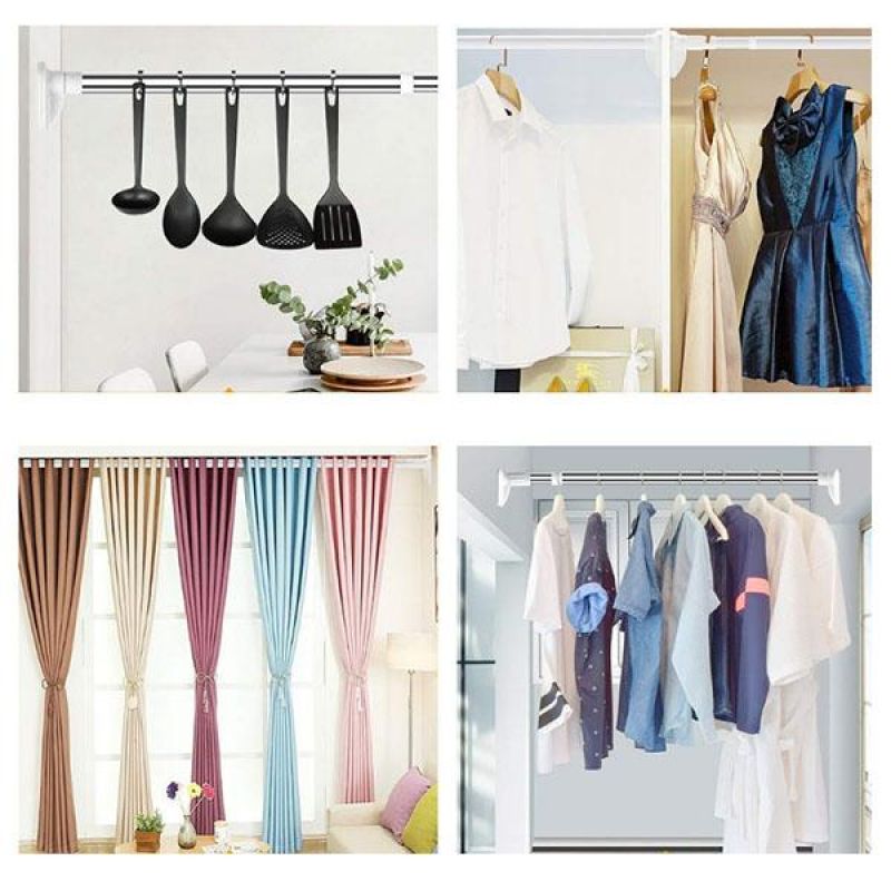 Telescopic Clothing Rod 150-270CM Adjustable Bathroom Shower Curtain Rod Free Punching Telescopic Rod Simple Curtain Support Rod