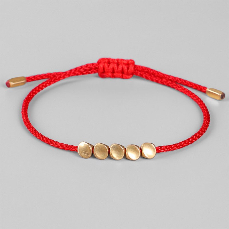 Bracelet porte-bonheur en fil de coton tressé bouddhiste fait à la main, amulette sculptée avec perles en cuivre pour hommes et femmes: 4