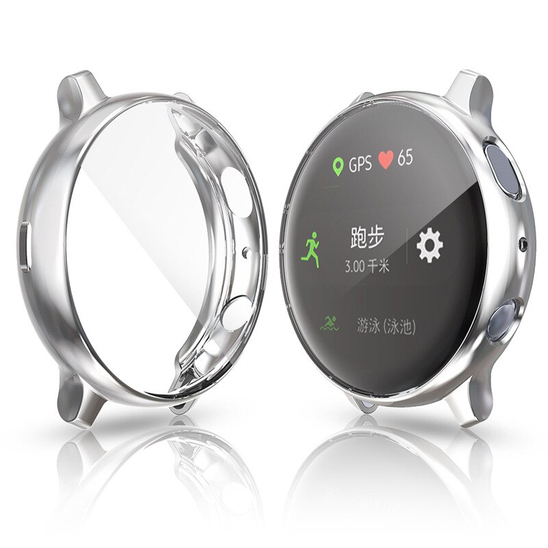 Compatibel met samsung galaxy watch active hoesje zachte tpu bumper volledige rondom screen protector galaxy watch active 40mm sm -r500: Zilver