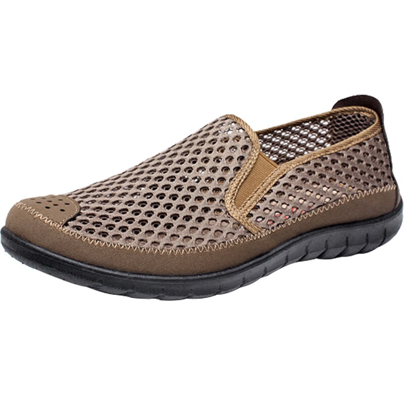 Zapatos casuales de malla de verano para hombre, mocasines de malla transpirables, suela suave, zapatillas de deporte de malla para hombre de talla media y alta: Color café / 6.5