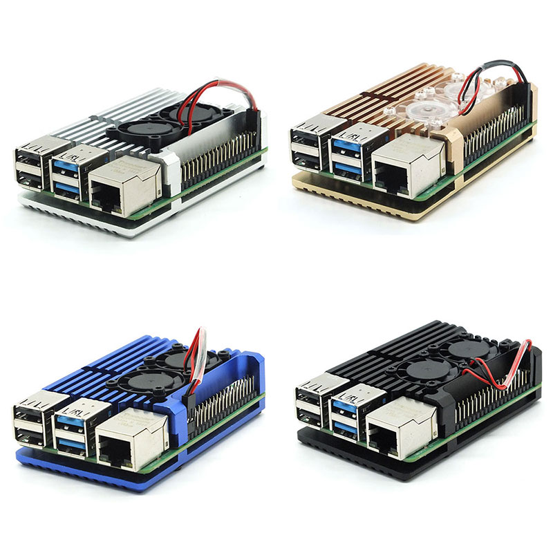 Dual fan Raspberry Pi 4 Model B / 3B + / 3B 4 color aluminum metal case with super two cooling fans + radiator suitable for RPI