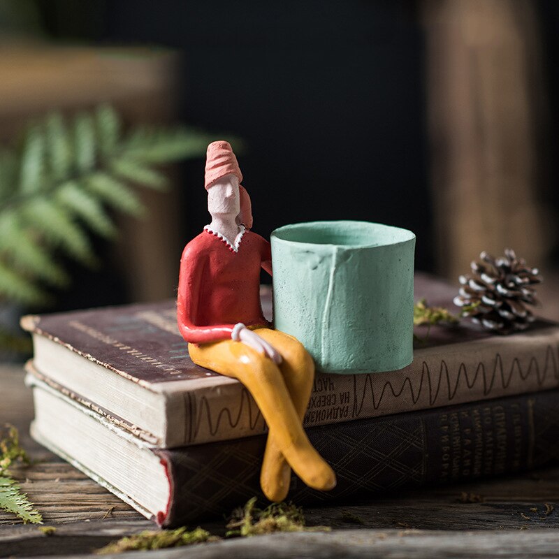 Cartoon Character Ceramic Flower Pot Succulents Abstract Human Face Flower Pot Home Desktop Vase Micro Landscape Decoration: B2