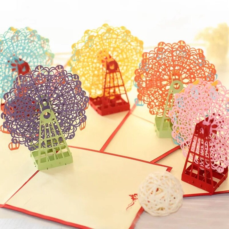 3D Pop-Up Cards Flowers Birthday Card Anniversary Postcard Ferris wheel party Wedding Invitations Greeting Cards