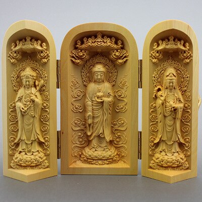 Buddha statue massivt træ tre åbne små buddha statue boligindretning tilbehør håndværk statue: 1