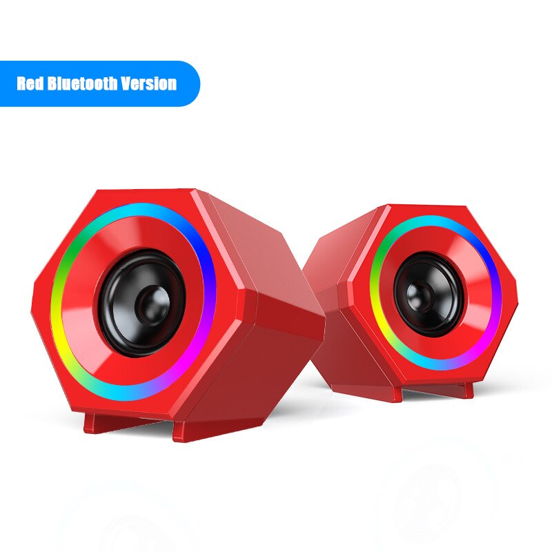 Red USB Wired Bluetooth Computer Speakers AUX Input USB Powered Wireless Bass Reinforcement Mini Speaker for Laptop Desktop: Bluetooth Wired