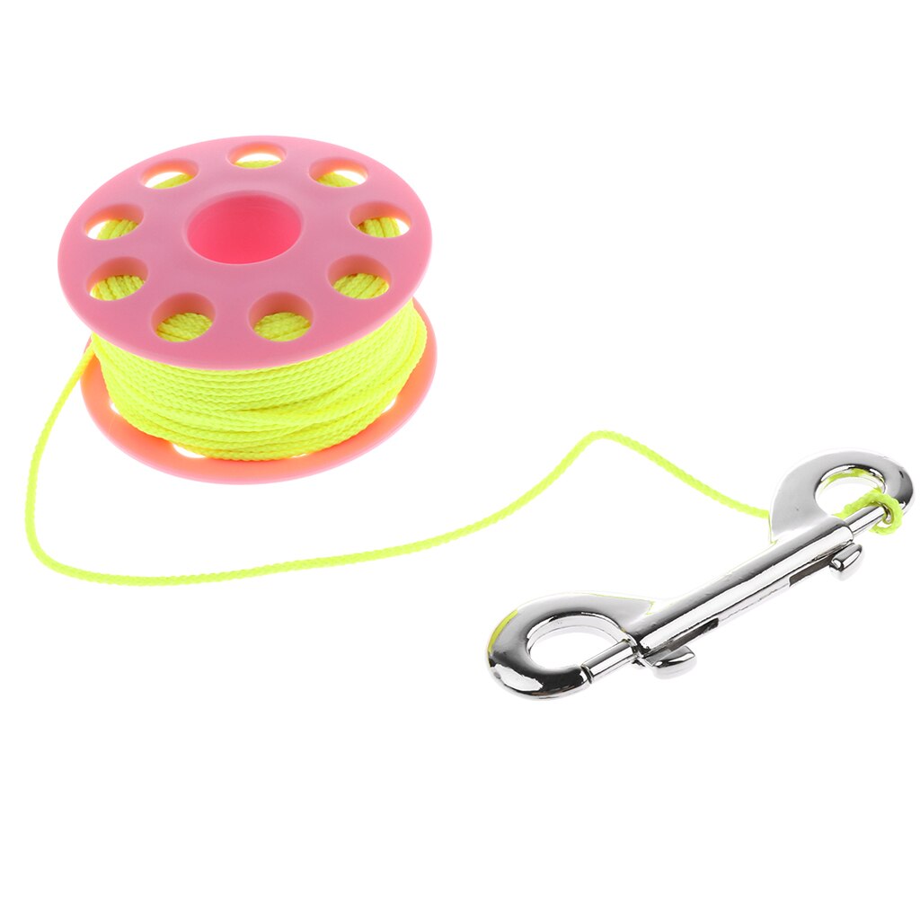 Lichtgewicht Plastic Duiken Snorkelen Wreck en Grot Vinger Spool 30m Guide Line Reel met Double Ended Bolt Snap: Roze