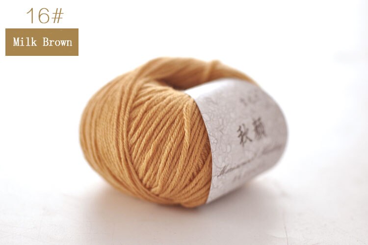 QZLKNIT 50g/bal 50% Merino gemengd garen Herfst/winter Zacht Medium grof wol garen DIY Hand gebreide haak Baby kleding garen: 16 Milk Brown
