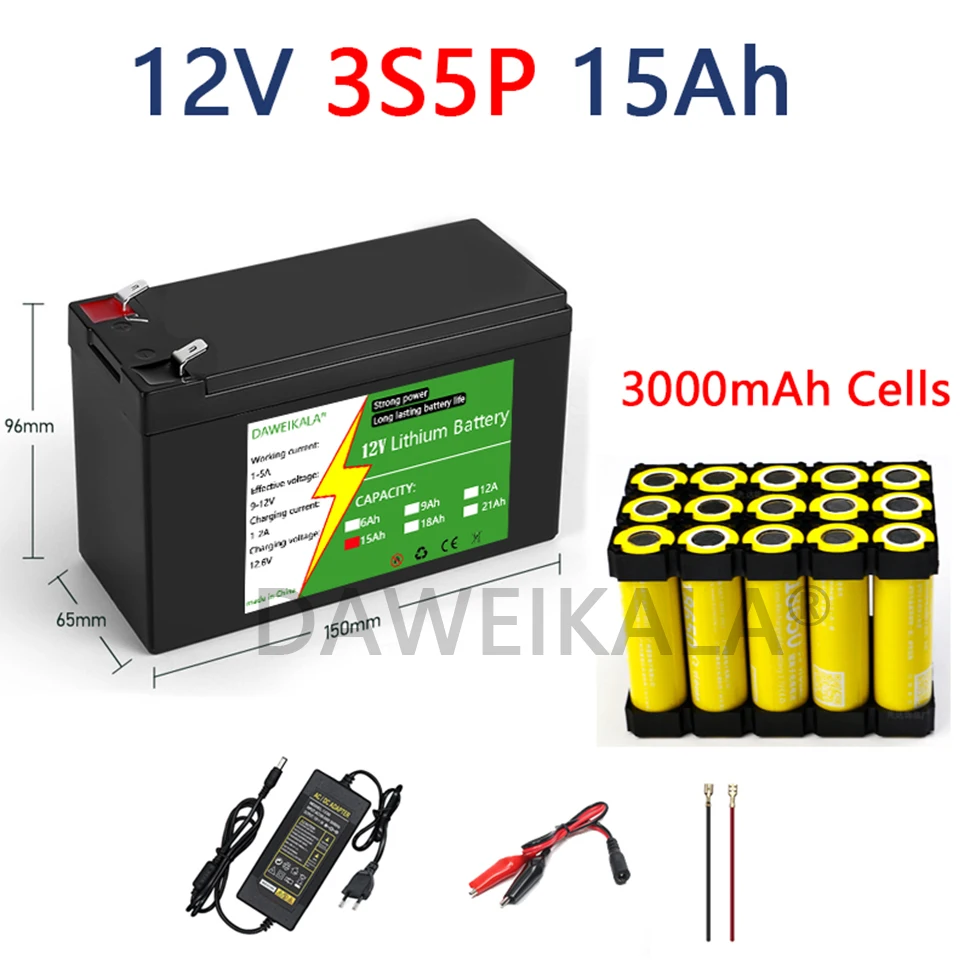 Batería de litio de 12V, 21Ah, 18650, batería recargable 3S7P para energía Solar, batería de vehículo eléctrico, cargador de 12,6 v y 3A: Rosa