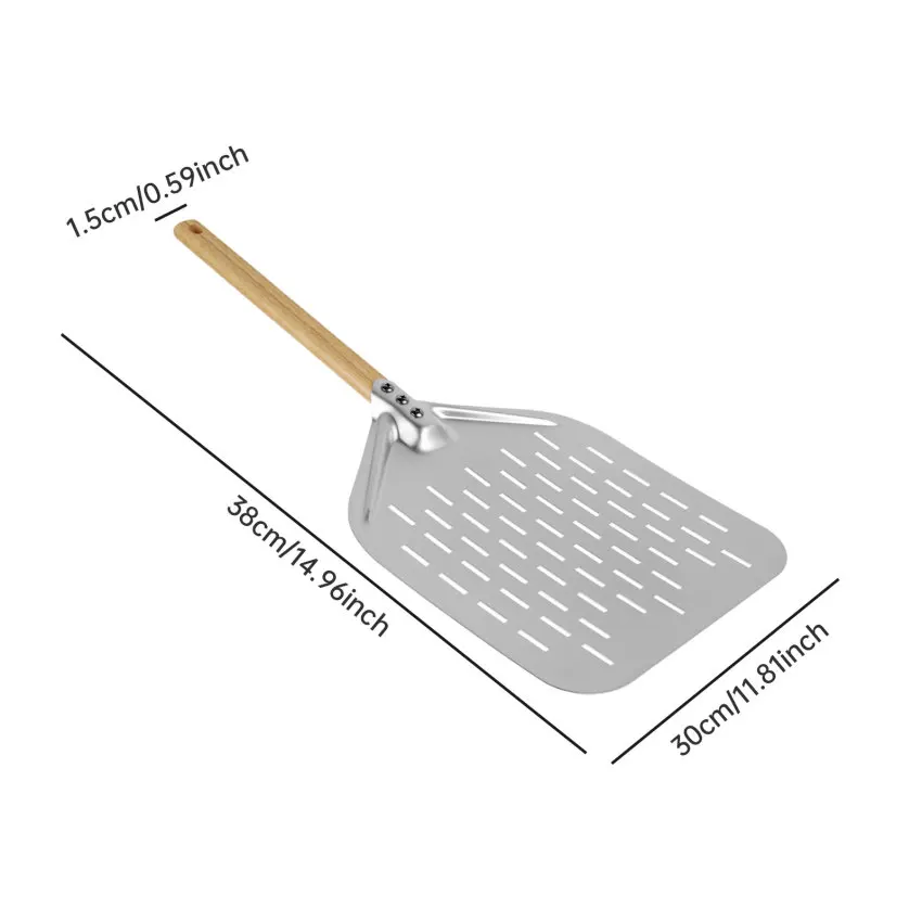12-inch aluminium pizzaschep hout houten handvat professionele anti-aanbak lichtgewicht pizzaschil schep bakken gebak gereedschap