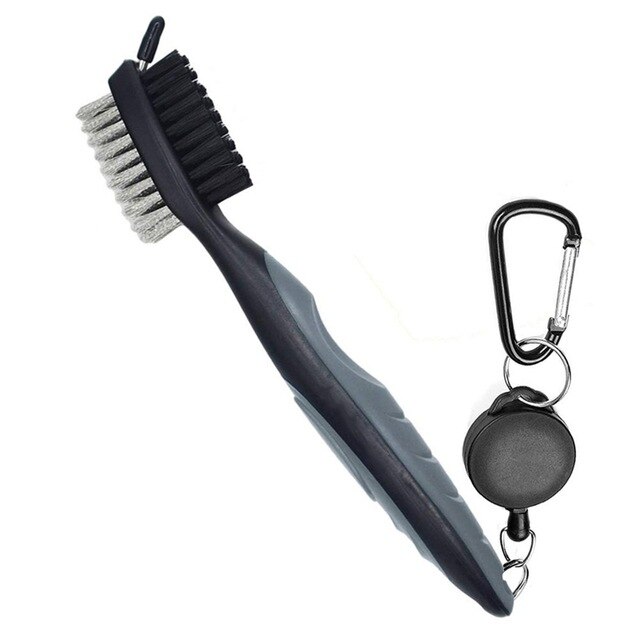 Golf Club Brush Groove Cleaner Met Intrekbare Zip-Lijn En Aluminium Karabijnhaak Cleaning Tools: Gray