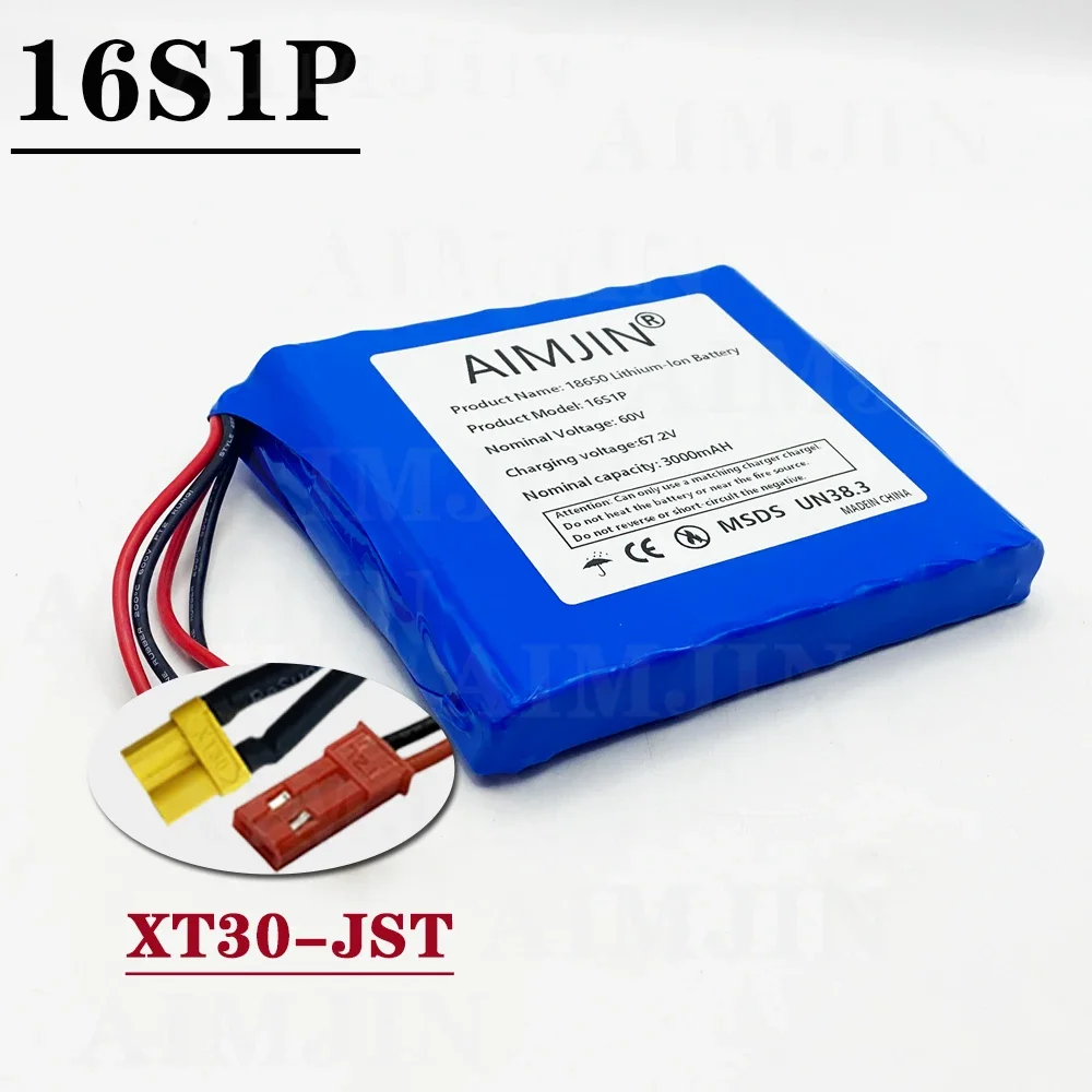 2024 Bestselling 16s1p 60v Xt60 132wh Lithium Ion Rechargeable Battery 3000mah Used for Electric Unicycle Electric Scooter: Orange