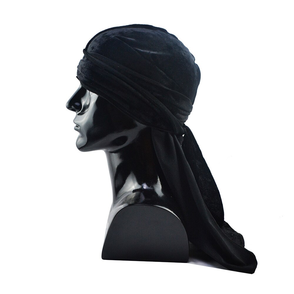 Velours Durag Pour Hommes Pirate Chapeaux Respirant Hiver Flanelle Longue Queue Chapeau de Danse de Rue Casque D&#39;équitation Fond Chapeau Hip-Hop Du chiffon: black