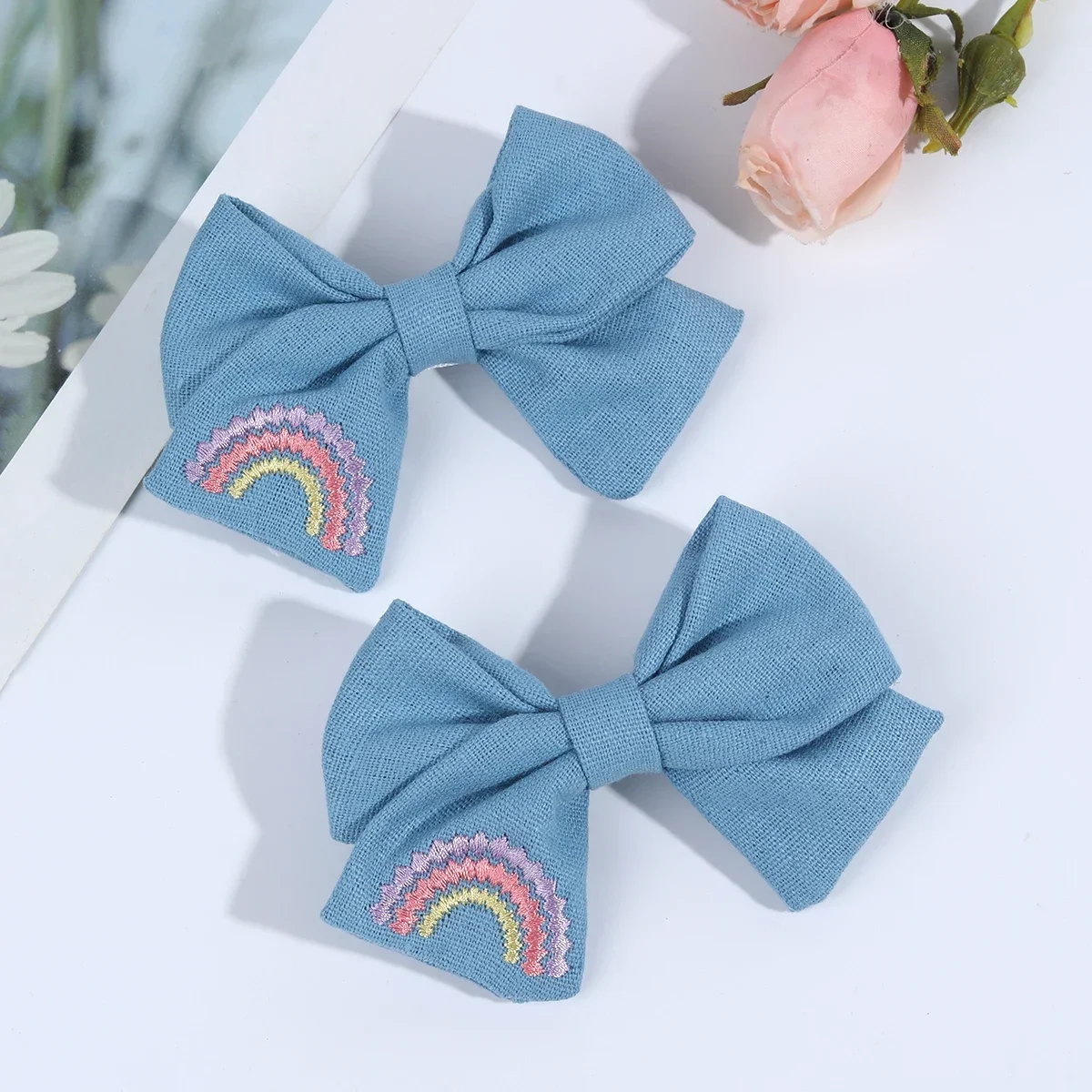 Oaoleer, 2 uds., pinzas para el cabello con lazos bordados para niñas, horquillas con lazo de alce y girasol, pasadores para niños, accesorios coreanos para el cabello: Negro