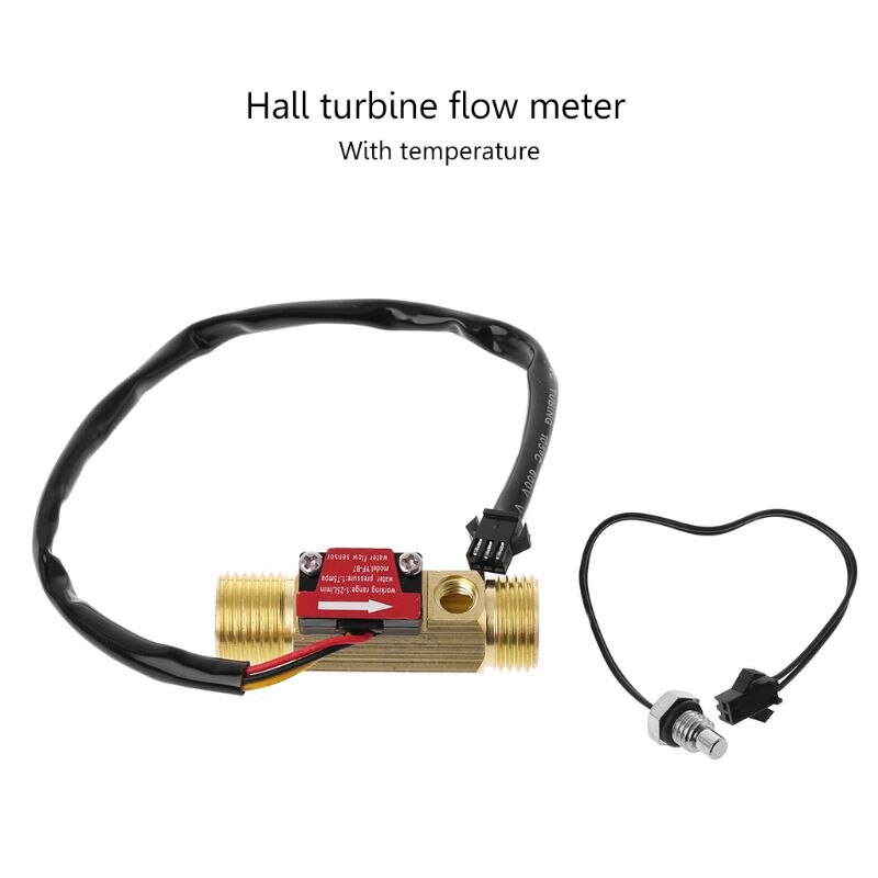 US211M Water Flow Meter and YF-B7 Hall Water Flow Sensor Brass 1-25L/min DC 24V Turbine Flowmeter with NTC50K Temperature: YF-B7
