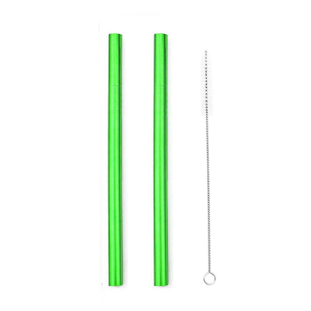 2 stücke Wiederverwendbare Breiten Metall Trinkhalme 12mm Gerade Getränke Stroh mit Reinigung Pinsel Trinken Perle Milchshake blasiert Tee stroh: Grün eben
