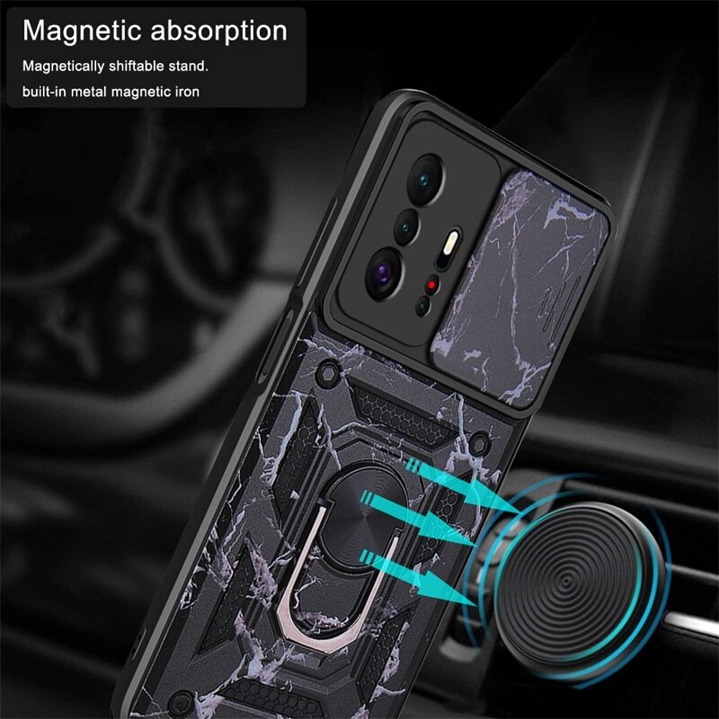 Mi11T Case Slide Camera odporny na wstrząsy pancerz Coque dla Xiaomi11T Xiaomi Xiomi Mi 11 T 11 T Pro magnetyczny uchwyt samochodowy pierścień Protect Shell