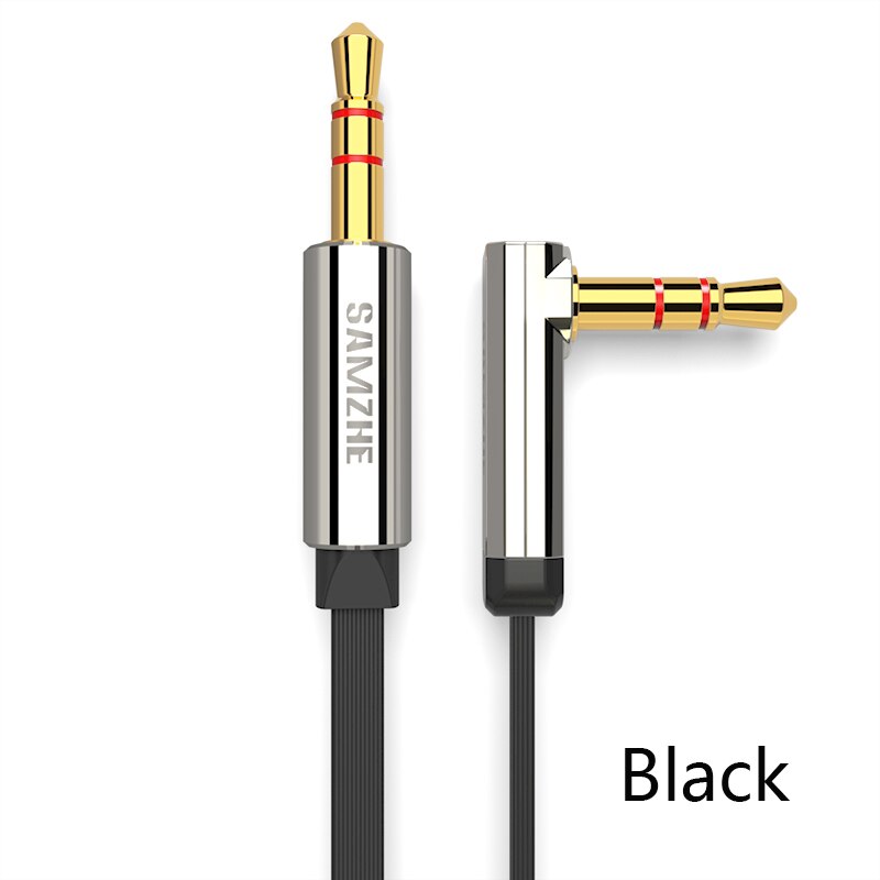 SAMZHE 3.5mm Aux Cable 90 degree Audio Flat Cable Stereo Audio Gold Plated Auxiliary Cable for Car Cellphone Earphone Beats: Black / 50cm