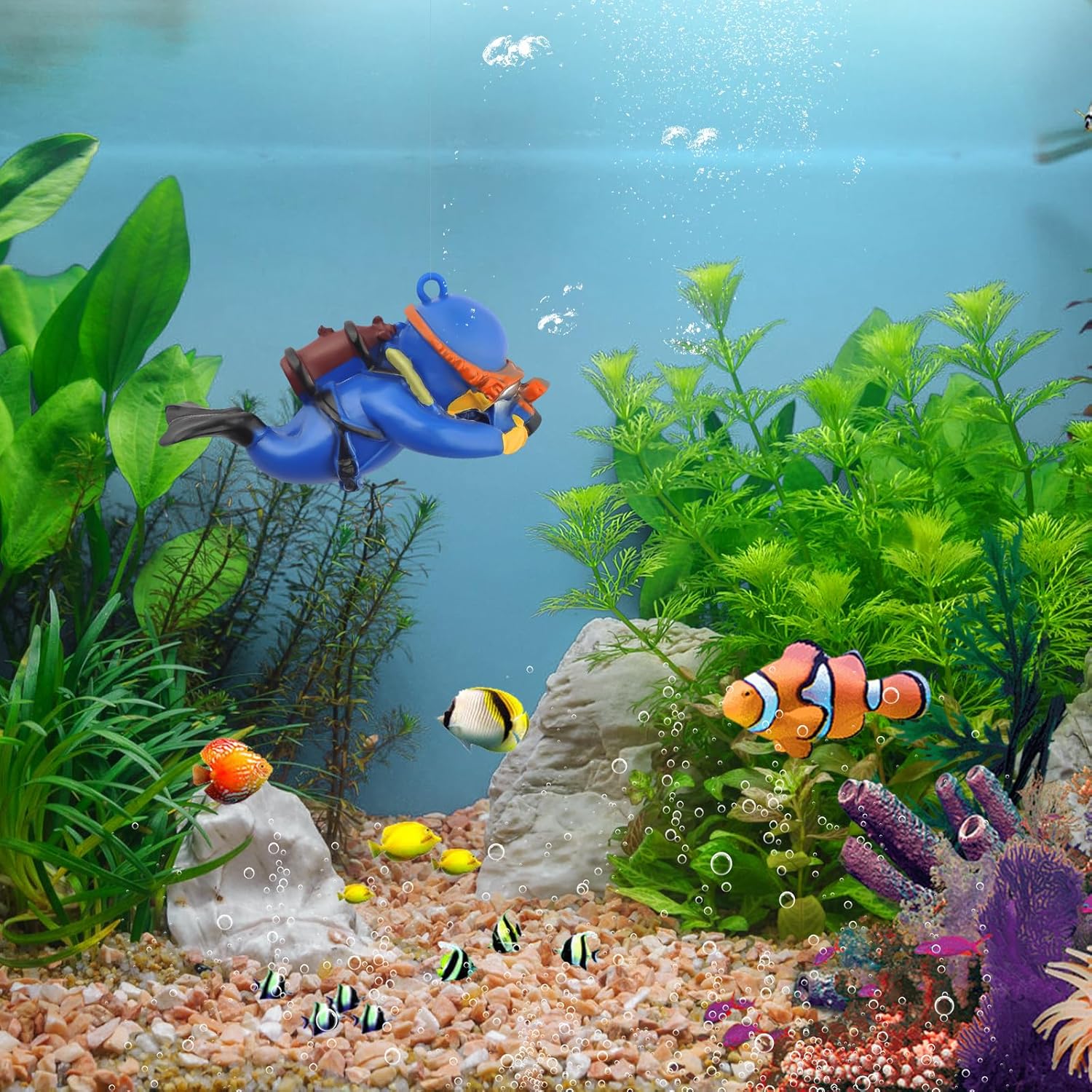 Fish tank Decoration Floating Ornaments Small Figurines Complete Set Diver Blue Guy Underwater Scenery Bottom Figurines