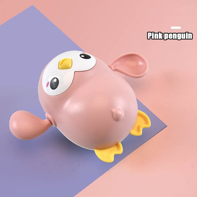 1pcs Del Bambino Acqua Giocattoli Da Bagno Anatre Animale Del Fumetto Catena di Orologeria Granchio Pinguino Balena Piscina Piscina di Balneazione Giocattoli Per I Bambini regalo: Pink Penguin