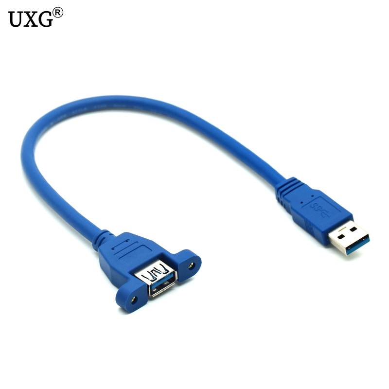 Blue USB 3.0 Cable 3.0 Extension Male To Female Extender Cable Cord With Dual Shielded Screw Panel Mount 0.3M 0.6M 1M 1.5M 3M