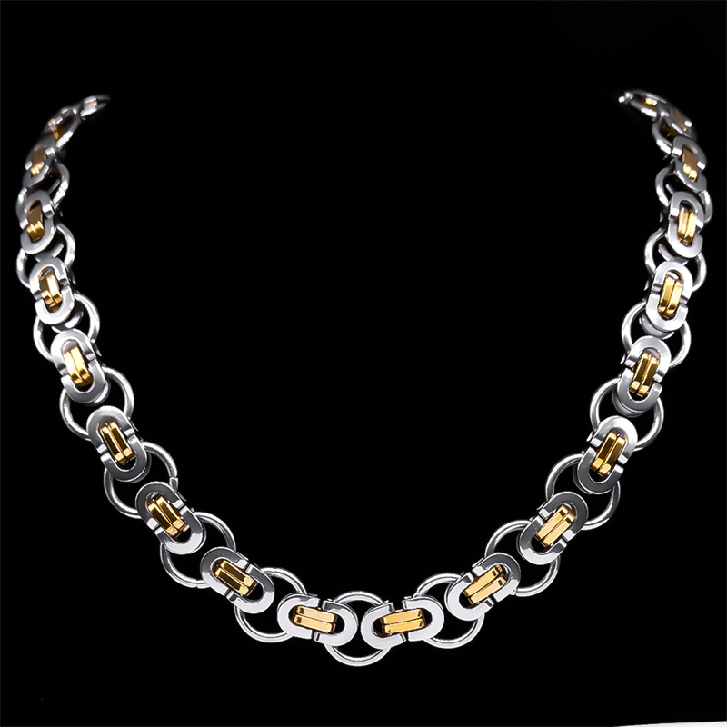 Hiphop Byzantijnse Ronde Ketting voor Vrouwen Mannen Goud Kleur Rvs Mannelijke Dikke Kettingen Sieraden kraag hombre: Donker Goud