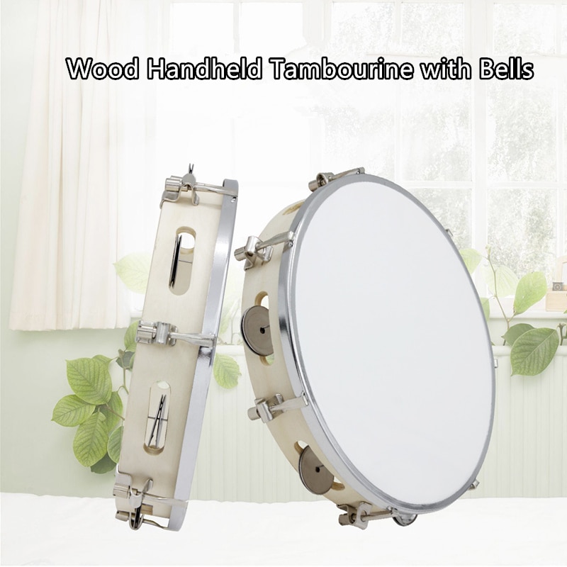 10 Inch Hand Held Tamboerijn Capoeira Drum Pandeiro Bell Birch Metalen Jingles Samba Brasil Hout Muzikale Percussie