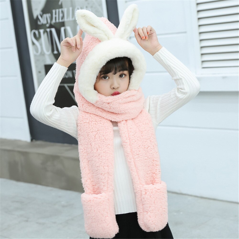 Vinter korean hat handsker tredelt tykkere varm hagesmæk baby plys kanin ører børn tørklæde: 4