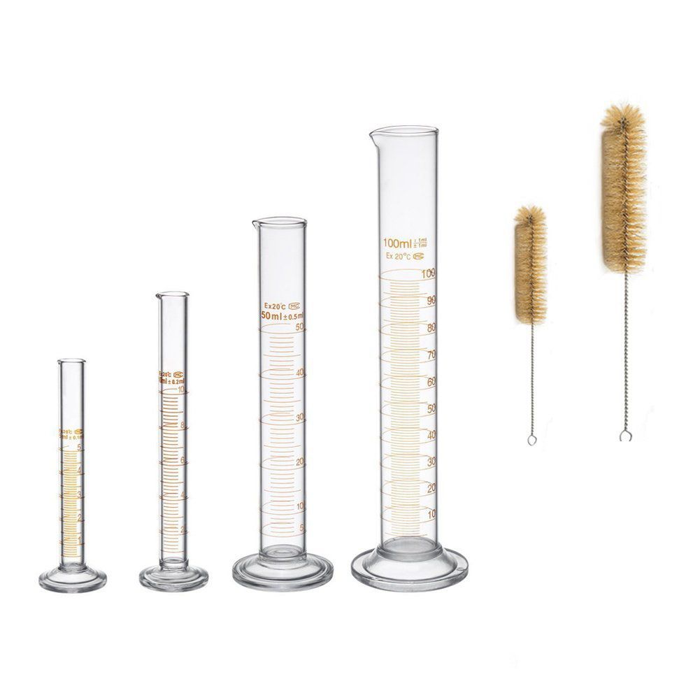 Thick Glass Graduated Measuring Cylinder Set 5ml 10ml 50ml 100ml Glass with Two Brushes