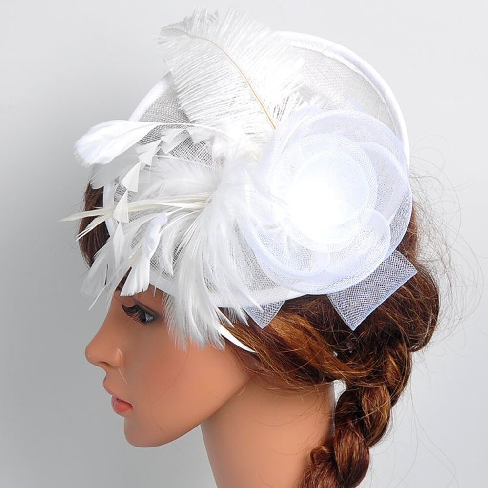 Specielt til dame fest hatte kvinder bryllup fascinator mesh hat bånd fjer fest hat